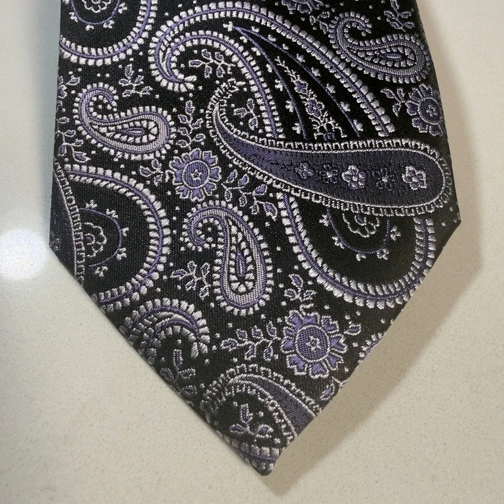 Pronto Uomo Tie Mens OS Purple Black Excellent Silk Paisley Woven Jacquard New